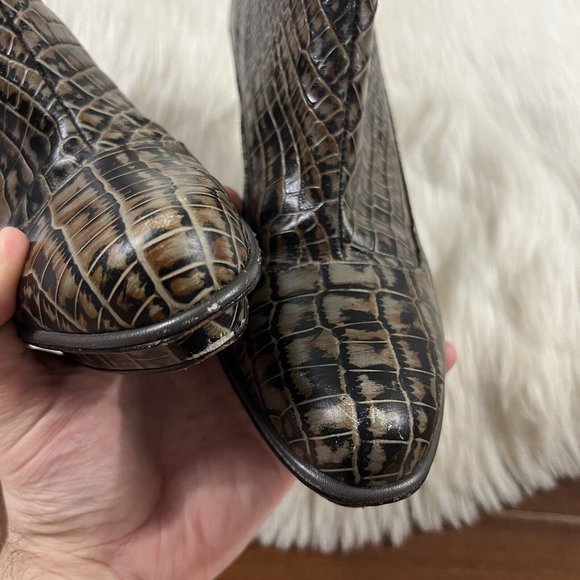 Herve Leger‎ Size 38.5 Crocodile Embossed Print Leather Booties Boots - Picture 9 of 12